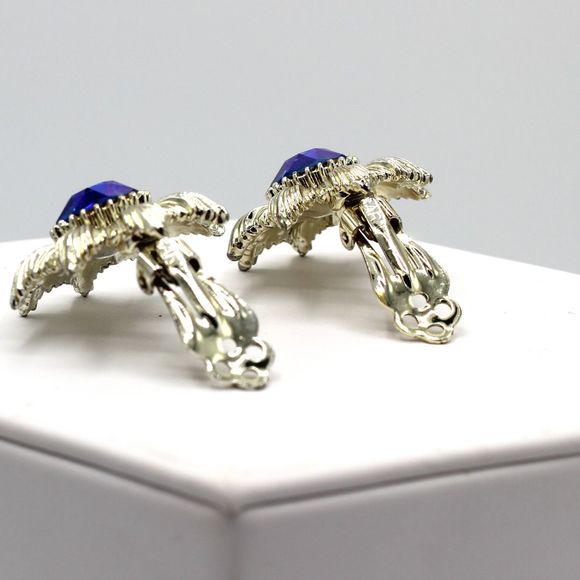 Vintage 1940s Garne Aurora Borealis Blue Swarovski Brooch Earring Jewelry Set - Picture 9 of 11
